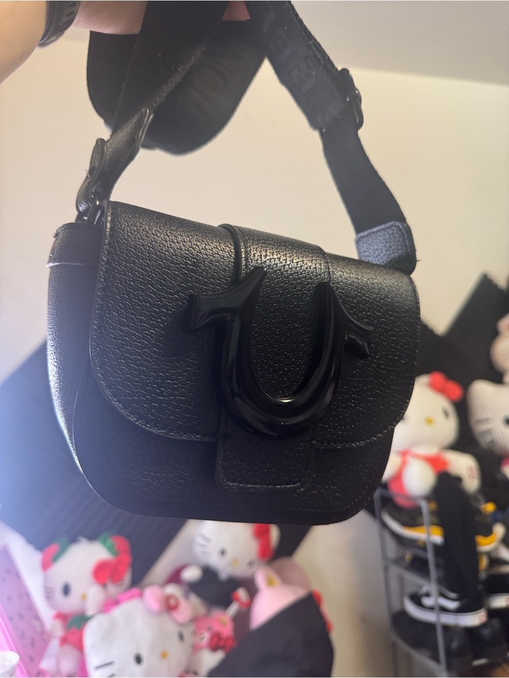 True Religion Black Textured Leather Mini Crossbody Bag